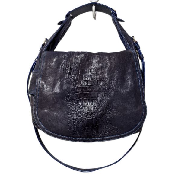 ROBERTO CAVALLI Croc Leather Flap Shoulder Bag - Picture 9 of 9